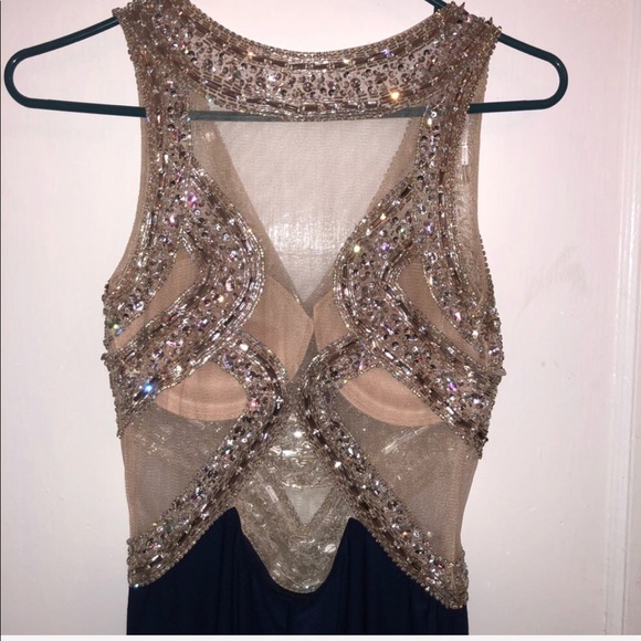 Navy and Silver Jr Prom Dress - Picture 4 of 5